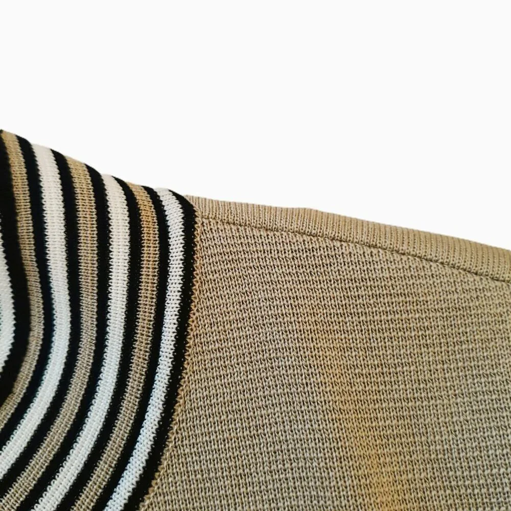 Ming Wang Tan Striped Embellished V-Neck 3/4 Sleeves Cardigan M